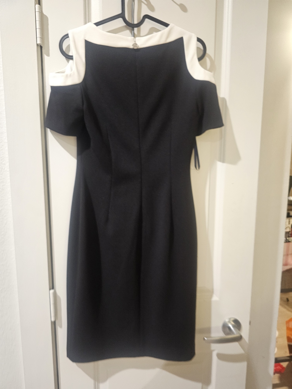 Tommy Hilfiger Black and White Cold-Shoulder Sheath Dress